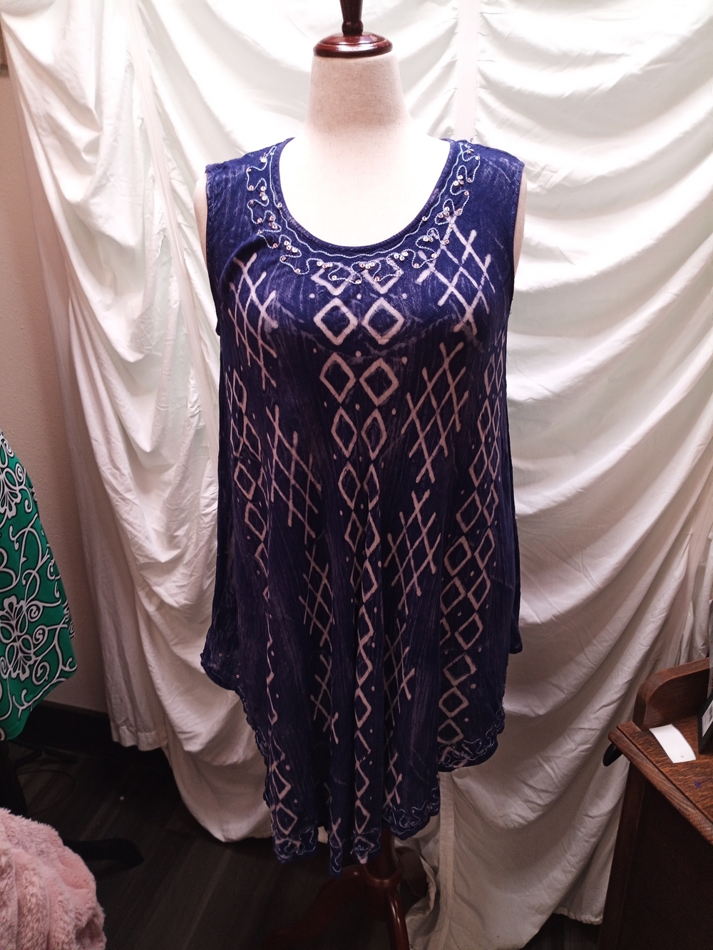 India Boutique Navy Blue and White Patterned Tank Top